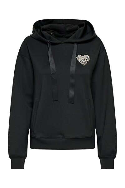 ONLY Кадин Сиях Онлалина Лайф L/s Принт Худ Суит Суитшърт 15360223-Черно