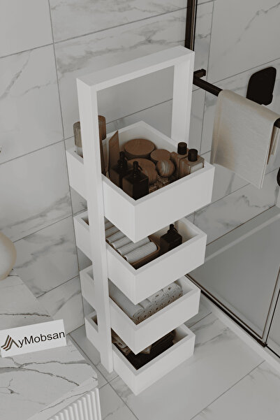 AYMOBSAN Multi Çok Amaçlı Banyo Rafı, Mutfak Rafı, Sepetli Çok Amaçlı Raf, 4 Raflı 120 CM
