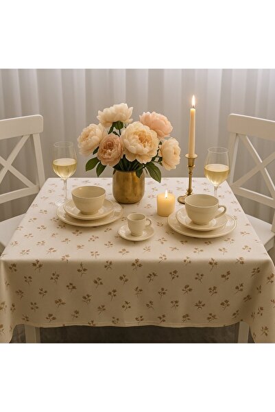 Pucioasa Teflon-coated cotton tablecloth, round, diameter 160cm, beige poppy