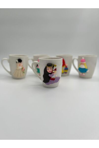 B&D B & D Decorative Ceramic Mug with Polymer Clay Character Design, White