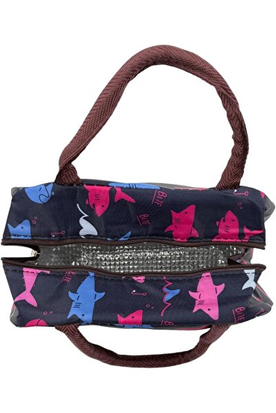 B&D B & D Insulated Lunch Cooler Bag, 4 L, 16.75 × 6.9 in, Navy Shark Pattern