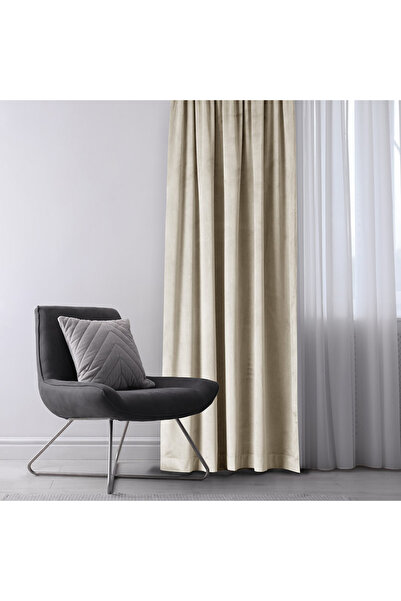 Amelia Home Velvet curtain with multifunctional drapery, Velvet, 140 x 270 cm, Light beige, 1 pc.