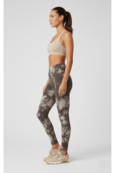 The Women's High Waist Tie Patterned Sports Leggings – Burgundy and Khaki