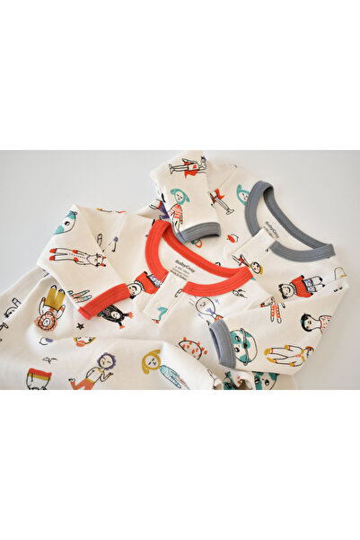 BabyCosy Set of 2 long sleeve jumpsuits and long pants - 100% cotton - Red and Grey, 6-9 months