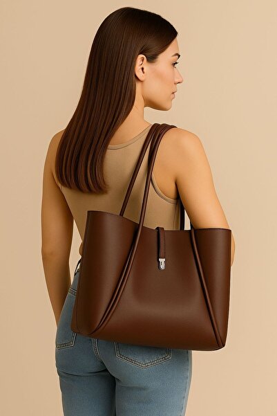 citycenterfashion Women's Large Shoulder Bag with Front Lock Closure and Makeup Bag Cty-Lbn-3499