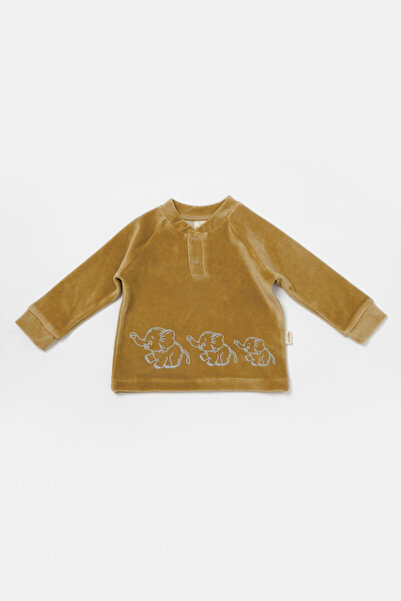 BabyCosy Elephant blouse and pants set, 80% cotton and 20% polyester - Mustard, 18-24 Months