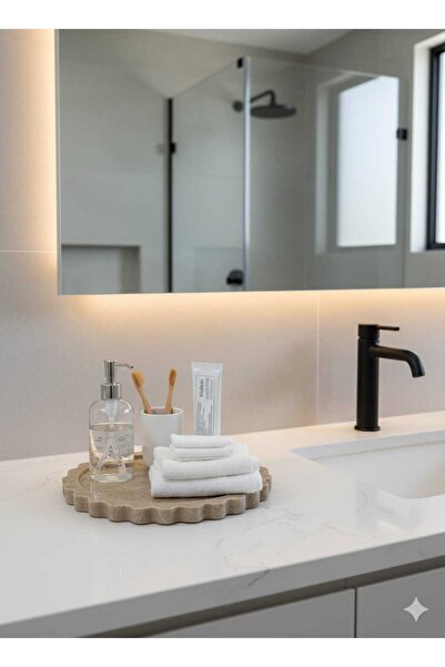 FARALYAHOME Natural Travertine Round Marble Tray, Bathroom Organizer, Presentation Plate Round Tray with Edge Detail