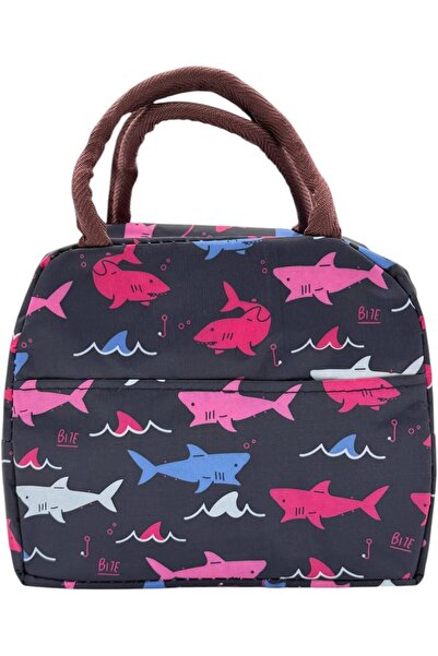 B&D B & D Insulated Lunch Cooler Bag, 4 L, 16.75 × 6.9 in, Navy Shark Pattern