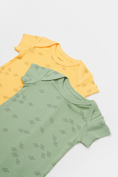 BabyCosy Set of 2 Printed Short Jumpsuits, BabyCosy, 50% Modal+50% Cotton, Lemon/Green, 18-24 Months