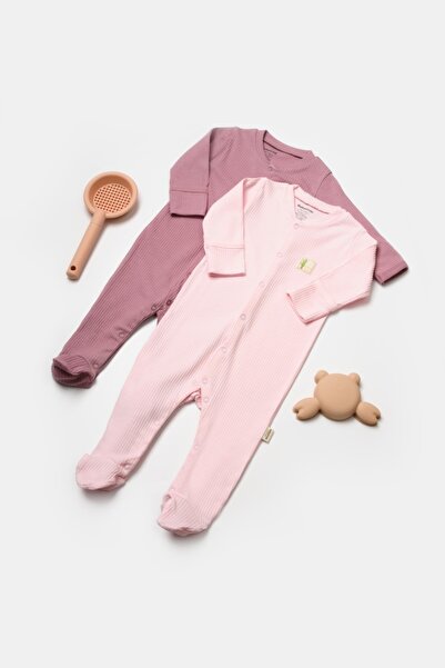 BabyCosy Set 2 salopete lungi Bamboo, roz, BabyCosy, 50%bumbac+50% bambus, 0-...