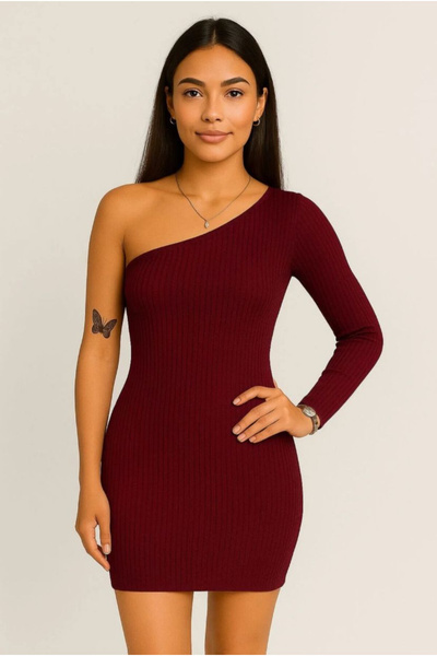 npLStore فستان نسائي قصير ضيق من قماش واحد اللون