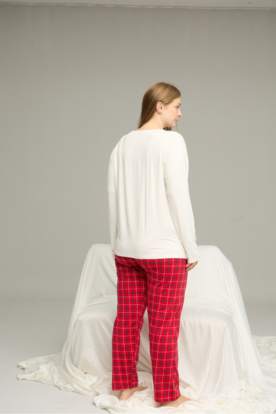 Siyah İnci Σετ πιτζάμες από βαμβακερό κοστούμι ύπνου με σχέδιο εκρού Curve Plus Size Oversize 25240768