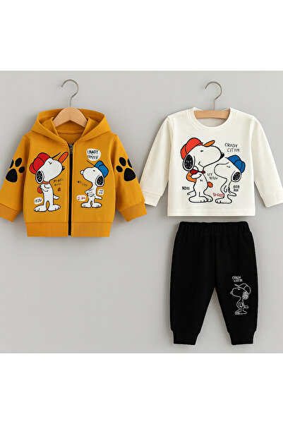 Selvira Boy's Snoopy Printed 3-Piece Suit – Hooded Sweatshirt, T-Shirt and Sw...