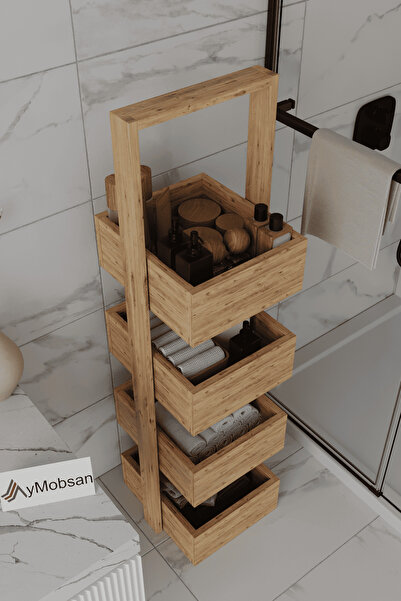 AYMOBSAN Multi Çok Amaçlı Banyo Rafı, Mutfak Rafı, Sepetli Çok Amaçlı Raf, 4 Raflı 120 CM