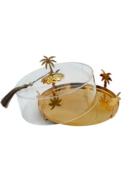 Bnd B&D Luxury Round Acrylic Decorative Box with Gold Palm Tree Design