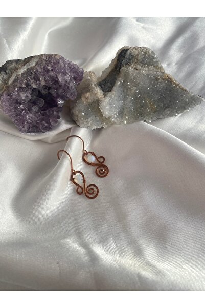 İDE TAKI TASARIMM Handmade Natural Stone Opal Stone [for Joint Pain...] Earrings Made from Raw Copper