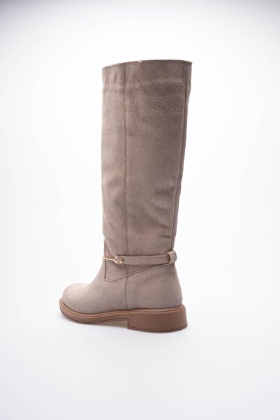 Mubiano Women's Suede Pull-On Boots Gold Buckle Mink Rionna