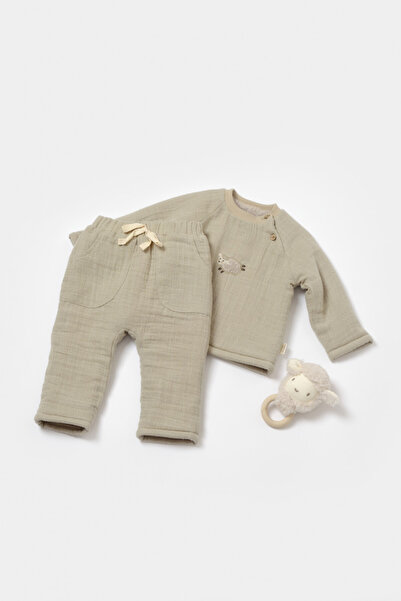 BabyCosy Set bluza dublata si pantaloni, Winter muselin- Verde, 12-18 Luni