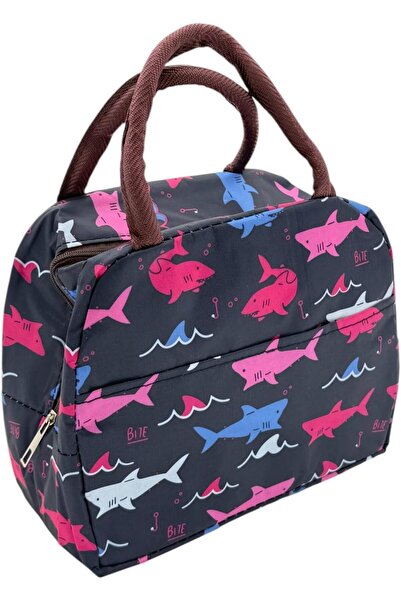 B&D B & D Insulated Lunch Cooler Bag, 4 L, 16.75 × 6.9 in, Navy Shark Pattern