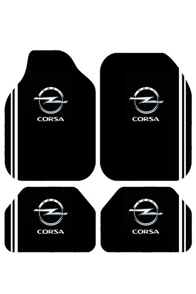 BigArts Home Opel Corsa Logolu Çizgili Siyah Dekoratif Oto Paspas Takımı – Un...