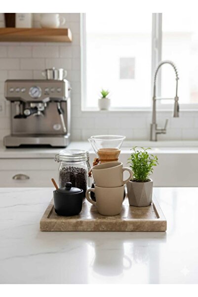 FARALYAHOME Natural Travertine Marble Tray, Bathroom Organizer, Presentation Plate Square Organizer 22X22 cm