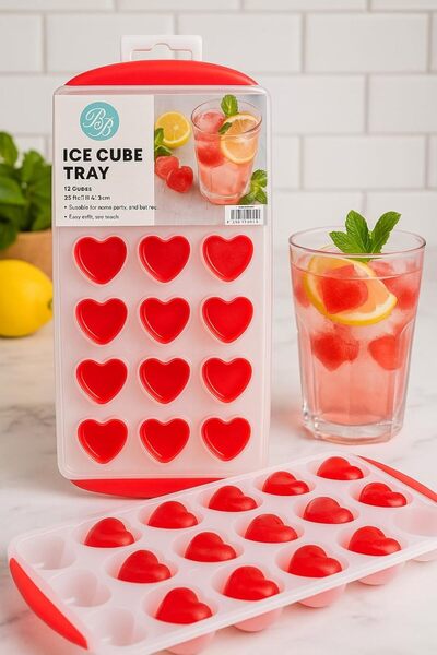 B&D صينية مكعبات ثلج على شكل قلب، 12 مكعبًا، 27.5 × 13 × 3.5 سم، خالية من مادة BPA