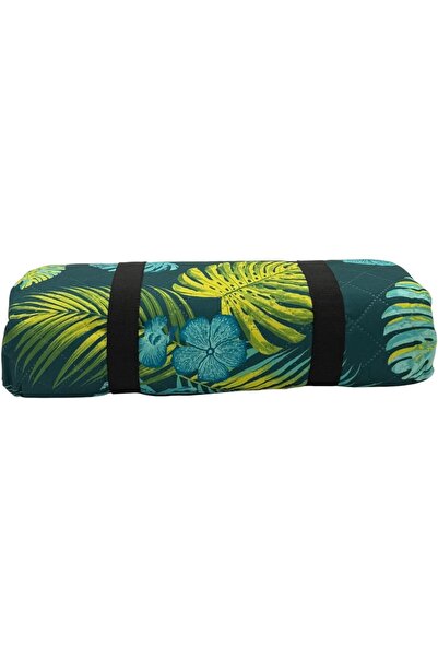 B&D بطانية نزهة خارجية، مقاومة للماء، بنقشة أوراق استوائية، 140 × 170 سم، لون أخضر