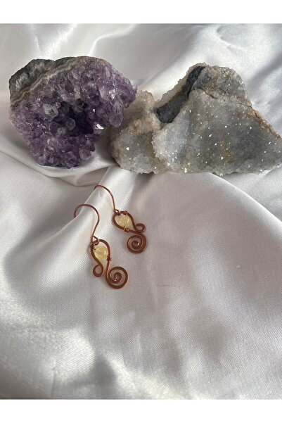 İDE TAKI TASARIMM HAM BAKIRDAN YAPILMIŞ EL YAPIMI DOĞAL TAŞ SİTRİN TAŞLI KÜPE