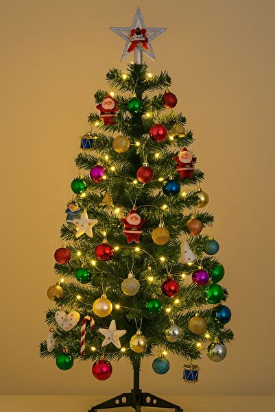 klbk Gümüş Süslü Yıldızlı Tam 52 Parça Süsle Hazır 120 cm Yılbaşı Ağacı – Işıltılı Yeni Yıl Dekoru