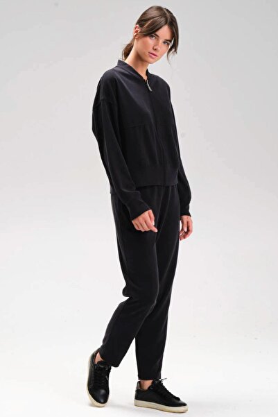 Zeyland Γυναικείο μακρυμάνικο φούτερ με φερμουάρ, ίσιο πόδι, μαύρο σετ C8T3N1