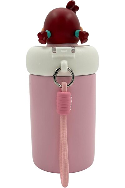 B&D B & D Insulated Vacuum Water Bottle for Kids, Pink, Character Design, One-Touch Lid