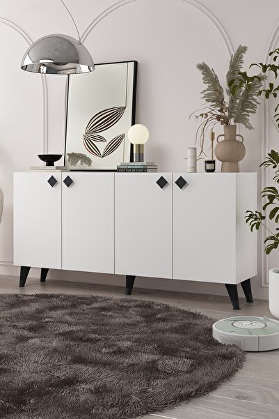 DEMONTE DECOR 8200-1DD KB150 KONSOL, TV ÜNİTESİ BEYAZ-SİYAH