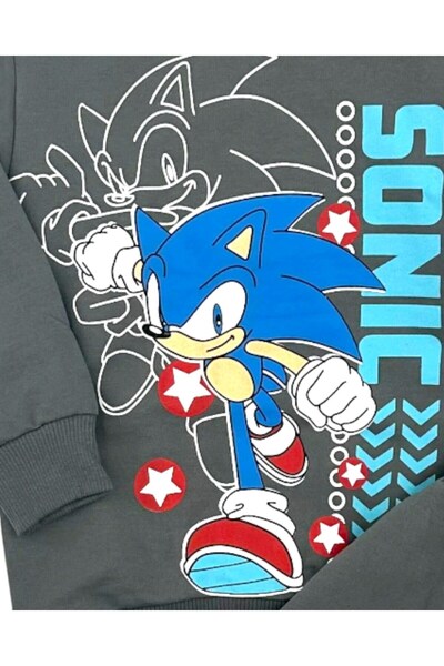 VOY KİDS Sonic Printed Boys' Seasonal Thin Tracksuit Set L Interlock Fabric 100% Cotton L 2-10 Years