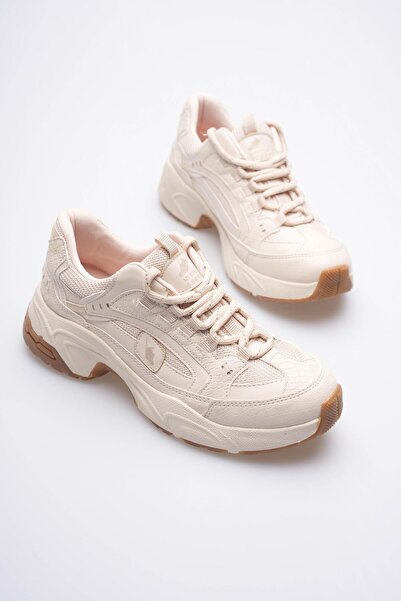 Mubiano Women's Sneaker Mesh Printed Thick Soled Beige Rivex