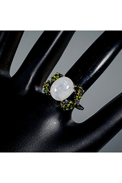 FashionBijoux 925 silver jewelry ring with moonstone and chrome diopside, 8