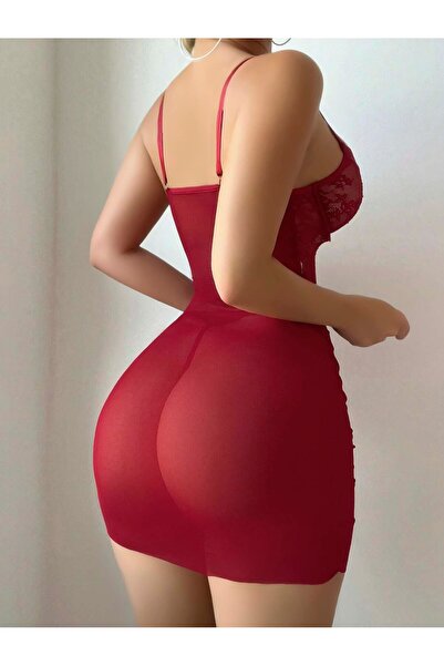 SiaLess Lingerie Women's Burgundy Transparent Dress Nightgown