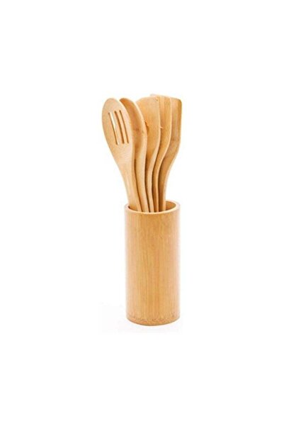 Generic 6-Piece Bamboo Cooking Utensil Set in Holder