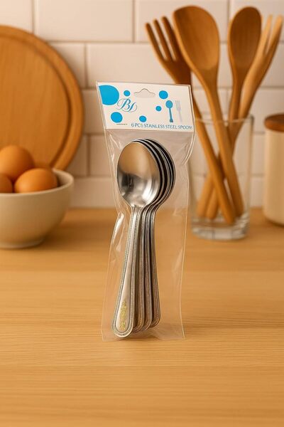 B&D Stainless Steel Dinner Spoons - Set of 6, Modern, Silver
