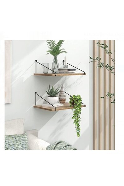 OEM Raft suspendat decorativ, MDF natur + suport metalic, 40×15×20 cm, montaj...