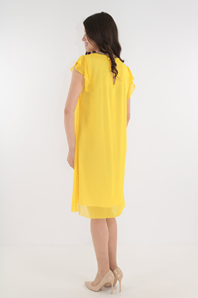 Vanessa Line RO Yellow veil dress with beads at the neckline