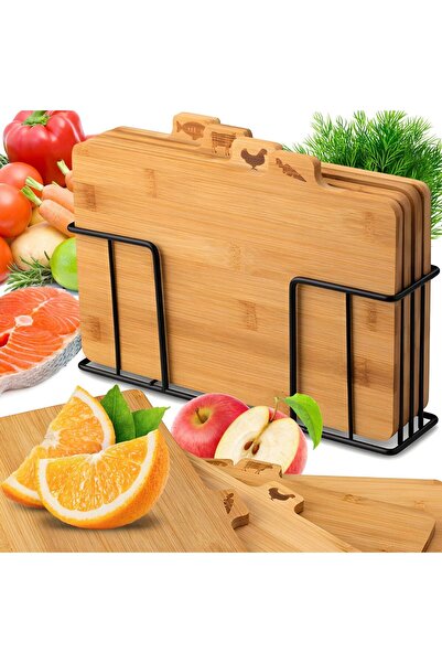 Other Zestaw desek kuchennych bambusowych ze stojakiem - 4 szt.