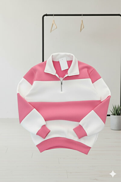 NİCE Унісекс чорно-біла смугаста толстовка на блискавці - поло без принта