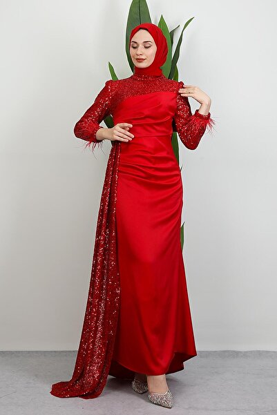 giz astore Helin Saten Abiye Kırmızı