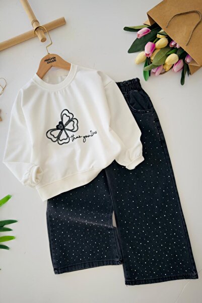 Minigimin Cicileri Costum pentru fetiță cu broderie fluture și pantaloni larg...