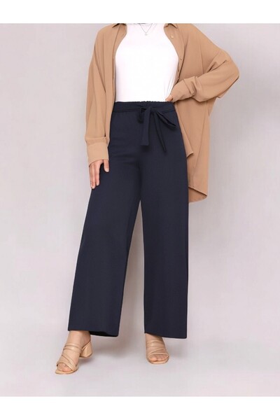 ALPACO Wide Leg Trousers with Elastic Waist and Tie