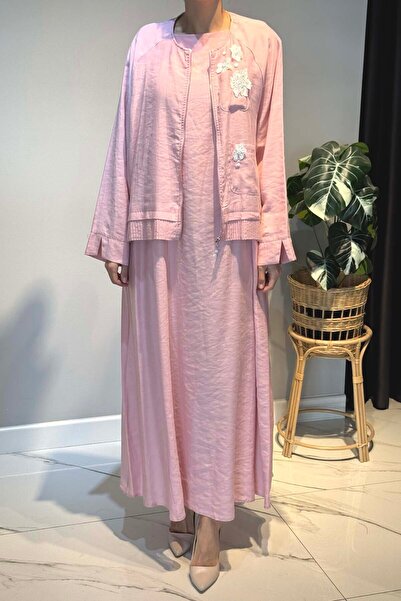 Ceremony Floral and Ribbed Detail Dress Suit 5961 Pink