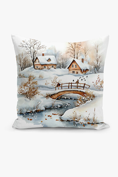 Filamente Çift Taraflı Dijital Baskı Kırlent Kılıfı Yılbaşı / Kış Manzarası /...