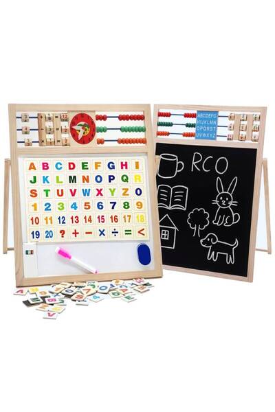 RCO Tabla educativa magnetica din lemn 5 in 1 cu alfabet, cifre, abac si ceas...