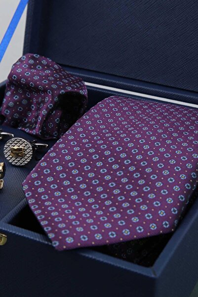 Kravatkolik Navy Blue Men's Gift Box - Tie with Handkerchief Cufflinks Tie Clip Kmk66