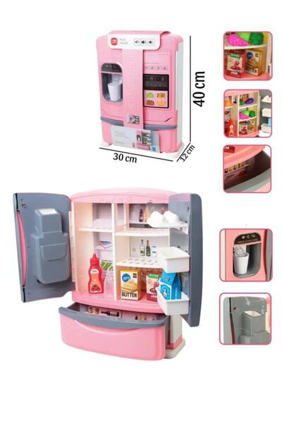 Tıfıl Toys Pilli Işıklı Büyük Boy Oyuncak Buzdolabı Evcilik Oyun Seti Duman Efektli 3 Kapılı